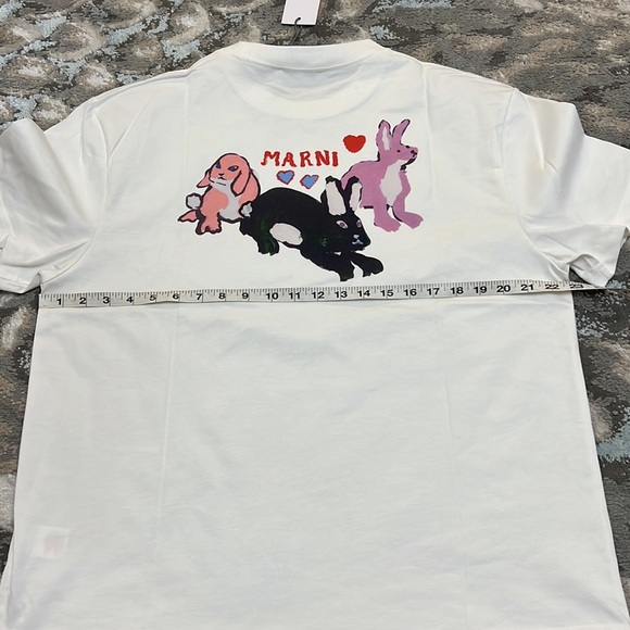 MARNI WHITE BIO COTTON T-SHIRT WITH RABBIT GRAPHICS - Picture 8 of 9